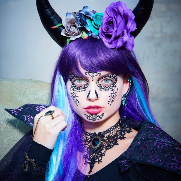 Halloween Necklace Girls Accessories Black Lace/Stone Detail One Size New - Picture 2 of 5